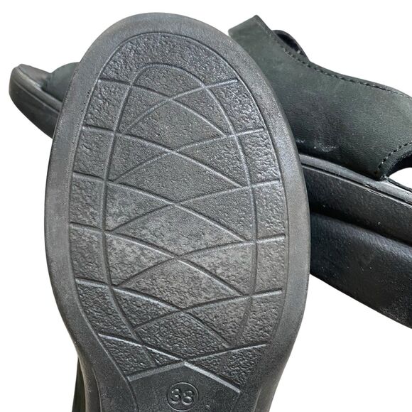 Flexus Sandals Women Sz 8 Black Slingback Anti Shock Double Strap Made Italy - Picture 5 of 8